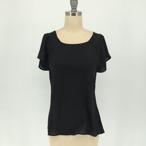 Express Chiffon Blouse Top Black XS preppy Business casual office short sleeve